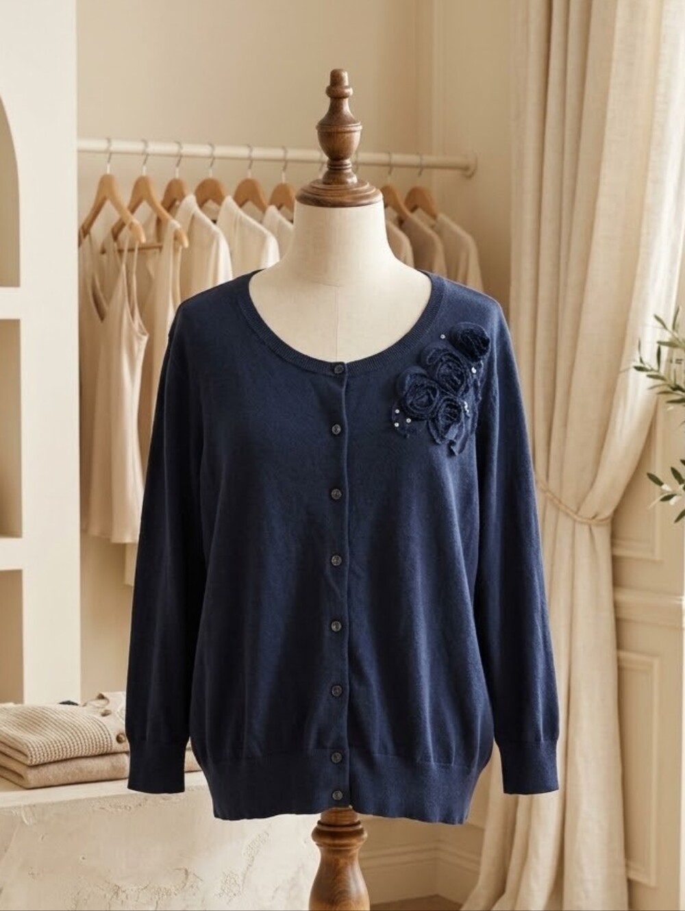 Apartment 9 3X Navy Blue Button-Up Sweater